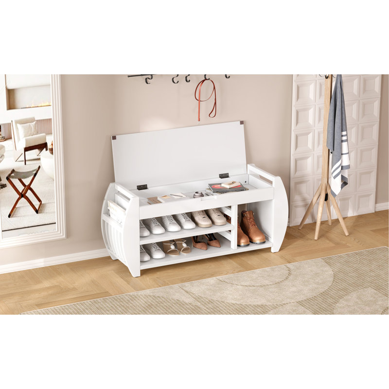 Upholstered Storage Bench, Antique White, 18.28" H x 42" W x 13" D