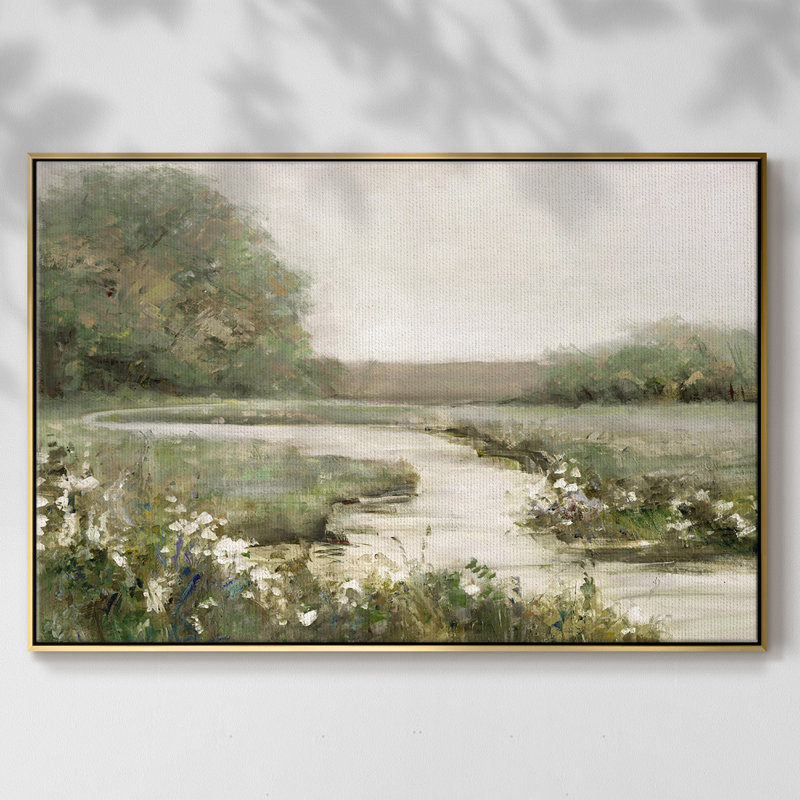 Toile tendue encadrée Quiet Path, Encadrement doré, H 17 po x l 25 po x P 2 po