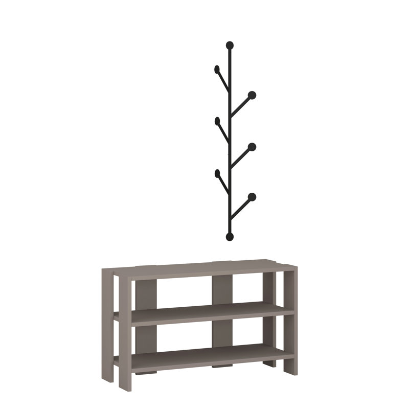 Hall Tree with Bench and Shoe Storage, Light Mocha