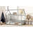 Twin Size House Floor Wooden Bed With Roof Frame,Safety Guardrails,Grey-1394489684-1394489683
