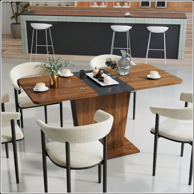 Extendable Dining Table, Modern Expandable Kitchen Table, Rectangular Dinner Table for Small Space Home Restaurant, Versatile and Space-Saving Design