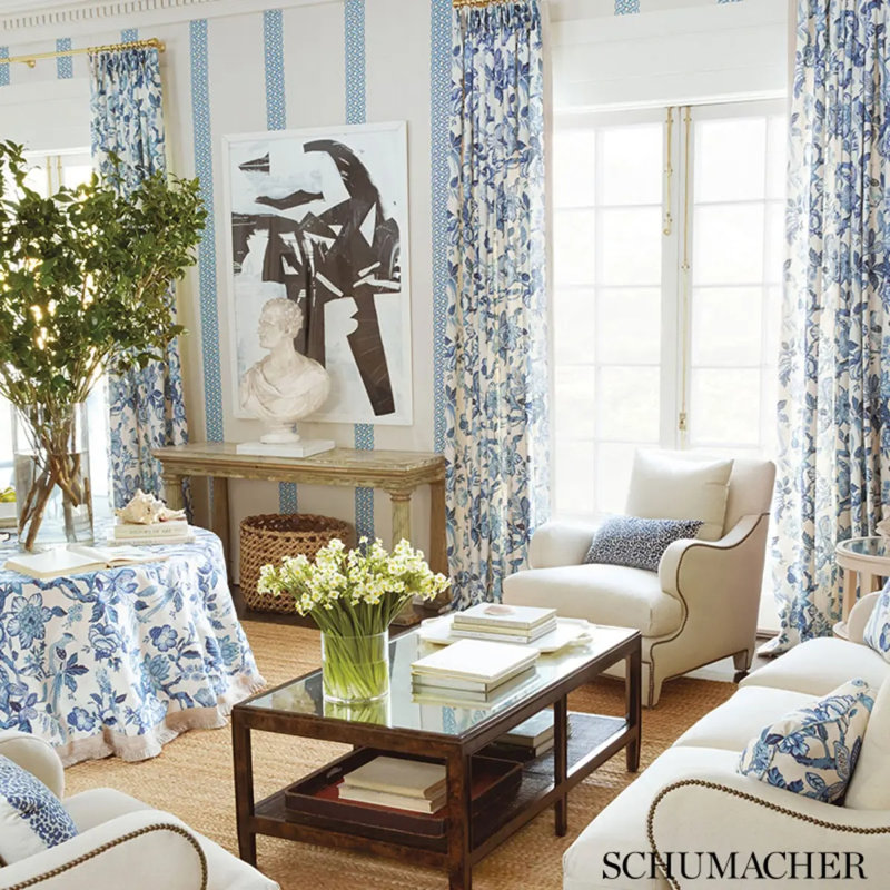 Schumacher x Timothy Corrigan Huntington Gardens Fabric, Bleu Marine