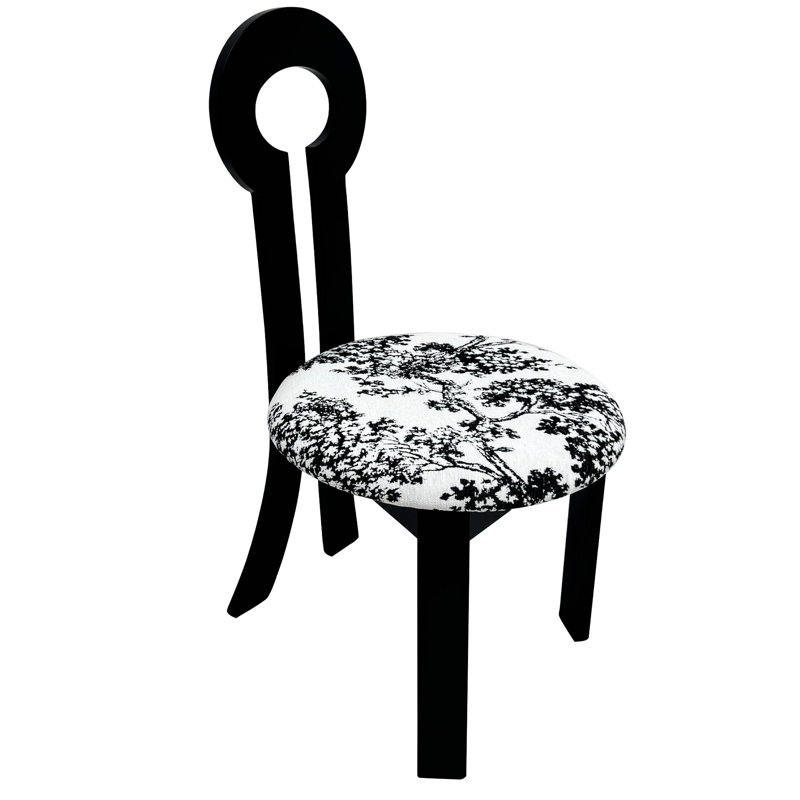 Key - conception de chaises de salle à manger noires de 2 avec revêtement en lin, coussin rond blanc, motif grain de bois, assemblage ergonomique et lisse pour la cuisine de siège rembourrée en velours massif