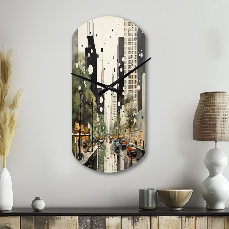 Horloge murale grise et verte Mid Century Architectural Elegance, Petit