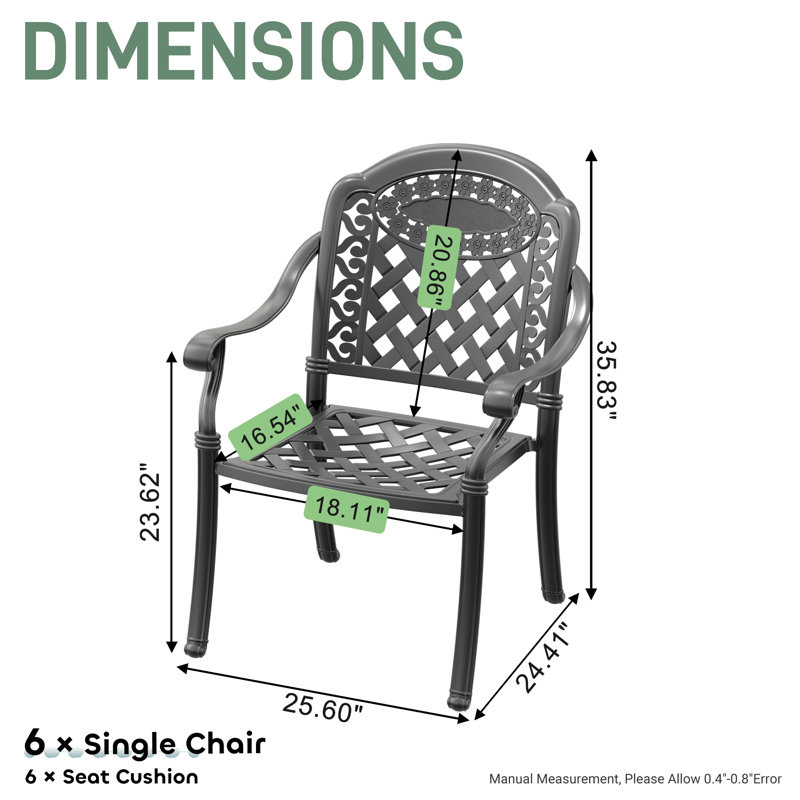 Ensemble de 6 chaises de salle à manger empilables pour patio avec accoudoirs et coussins rouges