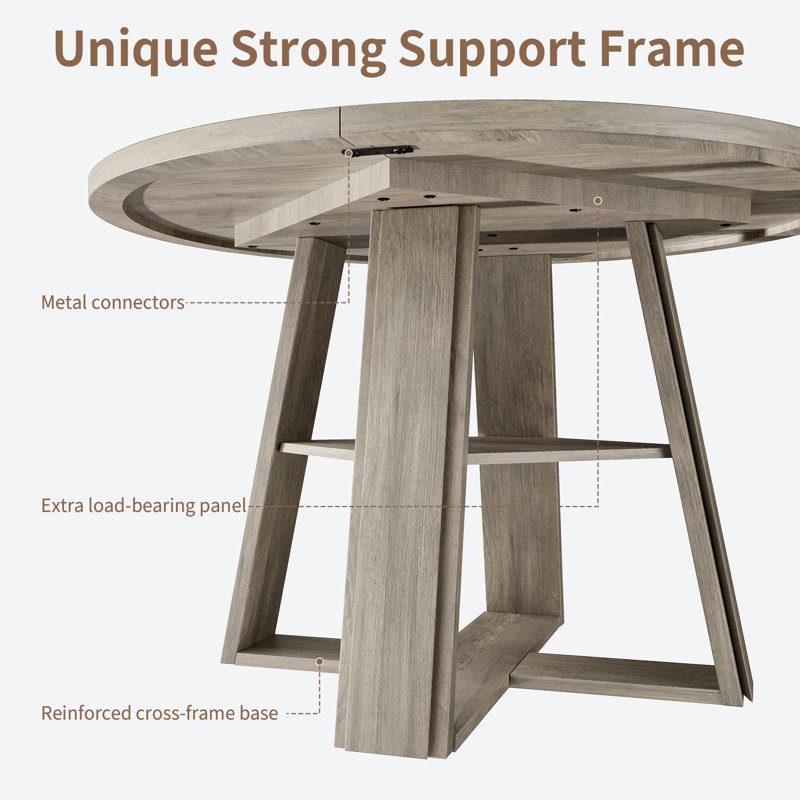 Table de salle à manger extensible 43,3 "à 59" pour 4 à 8 personnes, table de cuisine ovale extensible avec tablette de rangement, base piédestal épaisse, peu encombrante pour appartement, gris
