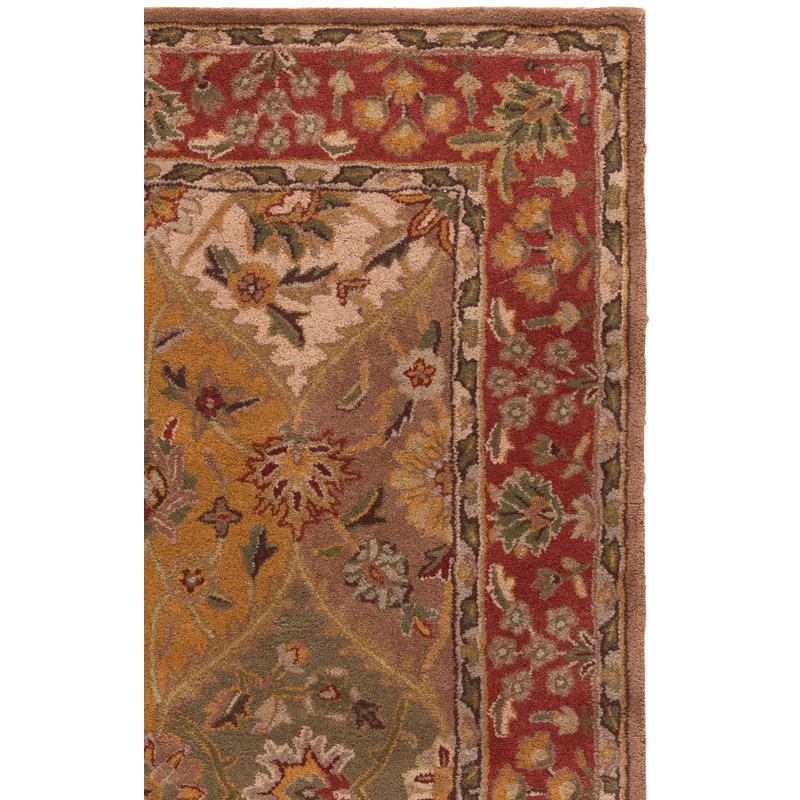 Geno Hand Tufted Wool/Cotton/Latex Oriental Rug in Red/Yellow/Green, Runner 2'3" x 8'