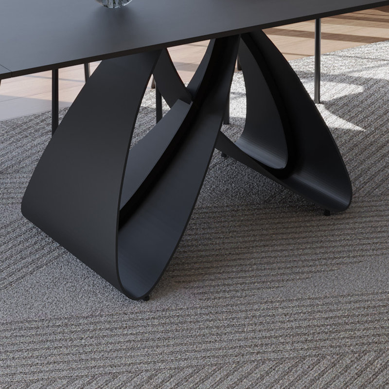 Table de salle à manger extensible 63 "à 94" pour 6-10, table de cuisine noir mat avec pieds en acier au carbone noir
