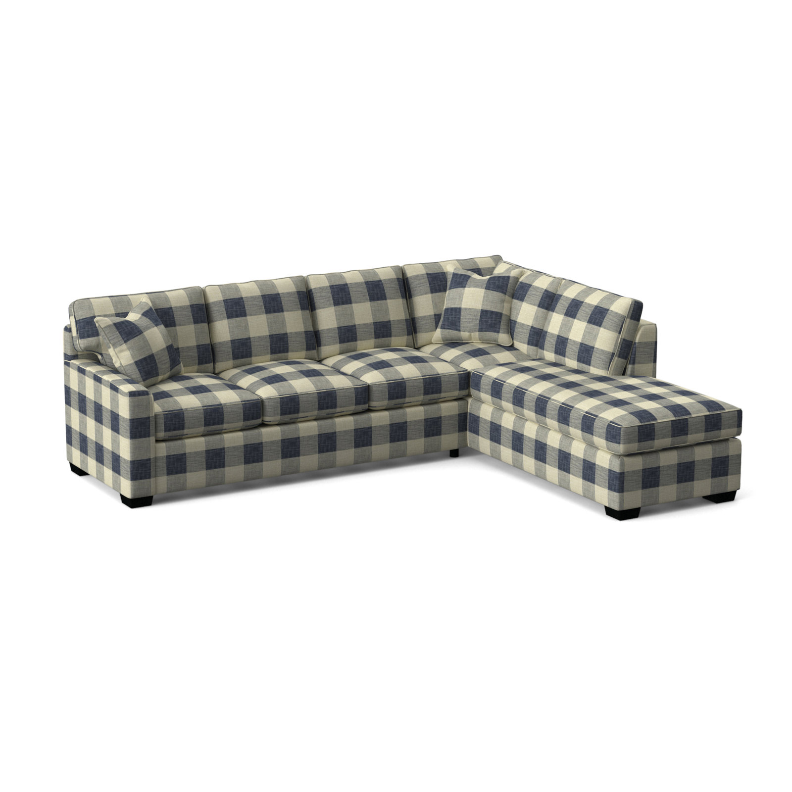 Frye Chaise Sectional, Black, Blue Buffalo Check; 0120-61, Right Hand Facing