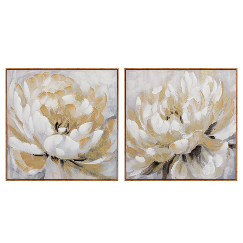 FLOWERS 80% HAND PAINTED SET 2 CANVAS 80x4x80 CM - 2 Piece Floater Frame Print Set on Canvas