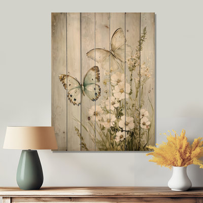 Soft Color Spring Playful Butterflies I - Butterfly Animal Wood Wall Art On Natural Pine Wood