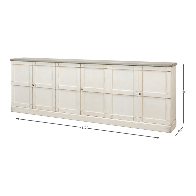 Boxholm 112'' W Solid Wood Sideboard, Stucco White/Gray Quartz