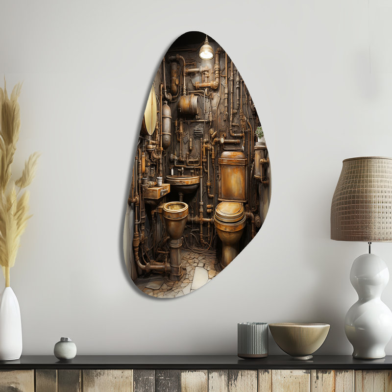Toilette industrielle chic mixte II - forme unique de décoration murale de toilette en métal, sculpture murale asymétrique en métal