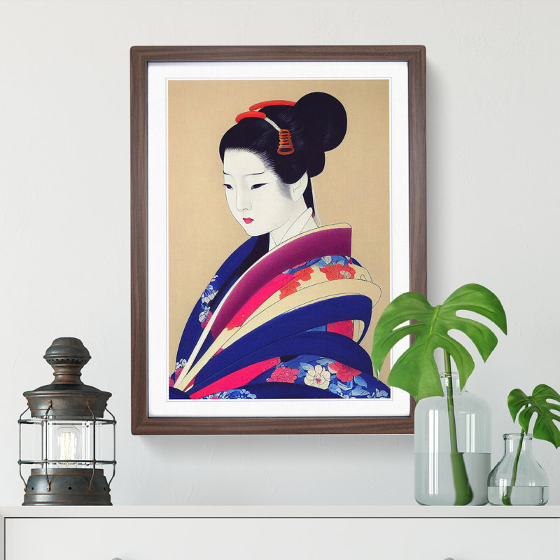 View Of A Geisha No.5 - Wall Art, 36cm H x 27cm W, Walnut Framed, White