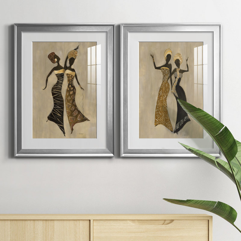 «Celebration I», ensemble de 2 reproductions d'art, H 18,5 po x l 49 po x P 1,5 po, Papier avec cadre argenté, Blanc