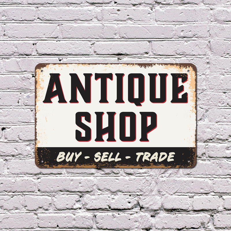 Enseigne en plastique 13 po x 20 po Antique Shop, H 13 po x l 20 po x P 0,1 po