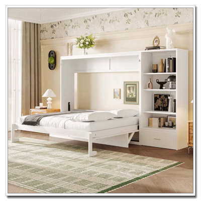 Grand lit escamotable avec compartiments de rangement réglables