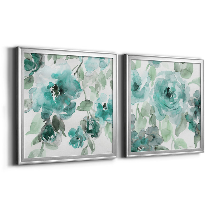 Belle's Teal I Premium Framed Canvas Print in Silver Frame