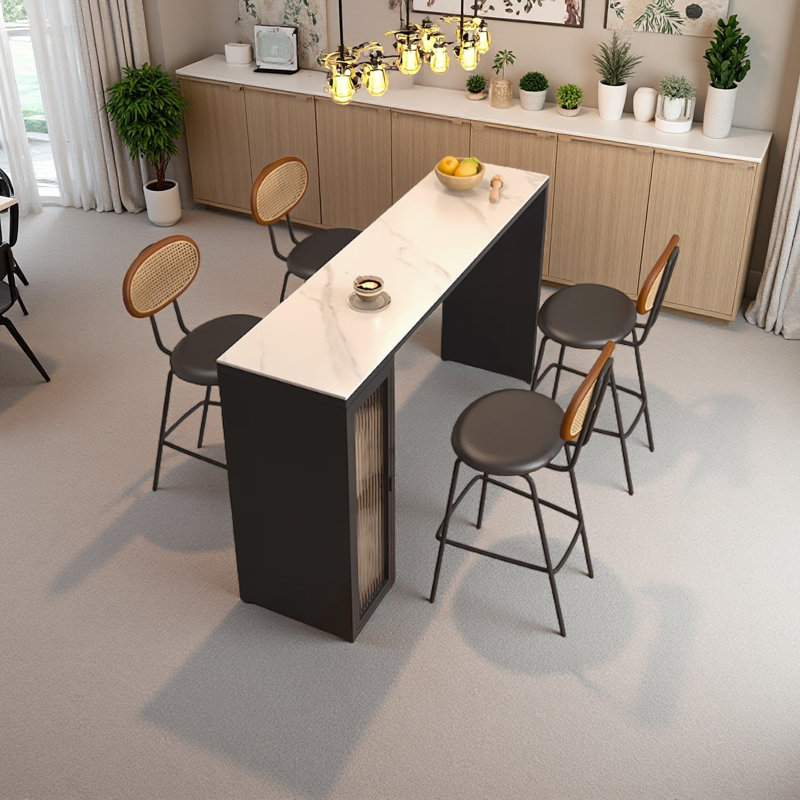 Table de bar moderne de style moderne, Blanc/Noir, H 41,3 po x L 70,8 po x l 15,7 po, Brun / Noir