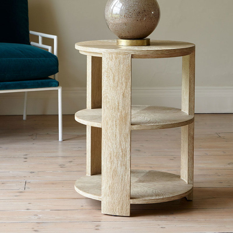 Tribeca Side Table - Three Tier 14', 26" H x 14" W x 14" D, Ivory Faux Shagreen