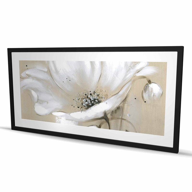 Fleur sauvage blanche abstraite - impression encadrée, H 24 po x l 48 po, Noir