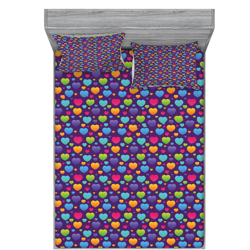 Hearts Microfiber Sheet Set, Full Sheet Set + Fitted Sheet + 2 Pillowcases