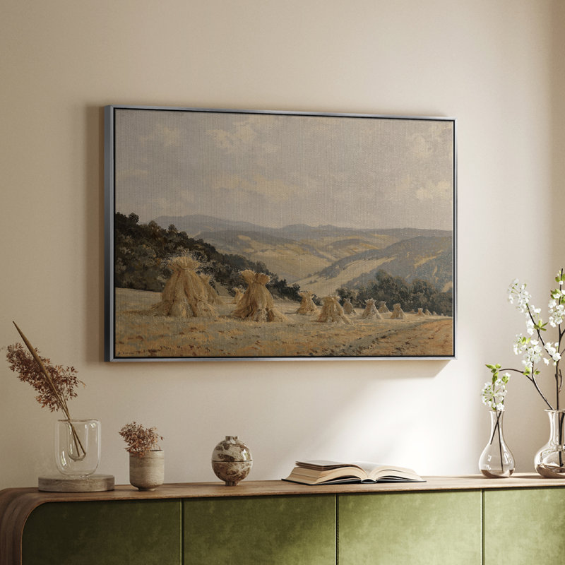 Paysage rétro - DCLxxxix, Toile encadrée flottée blanche, H 17 po x l 25 po x P 2 po