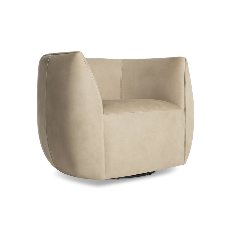 Fauteuil demi-tonneau pivotant en cuir Council, Cuir véritable pierre