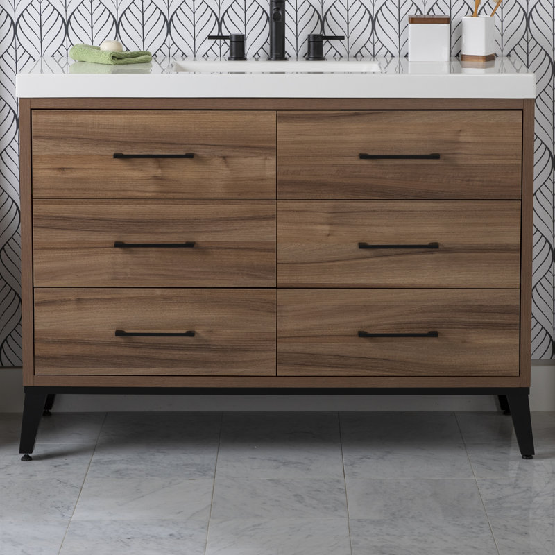 Avera 49.06'' Single Bathroom Vanity with Marble Top, Caramel