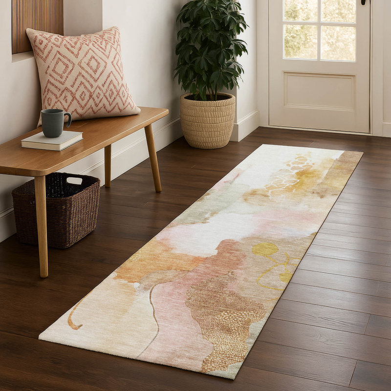Tapis abstrait lavable à la machine de qualité supérieure Mayfield AMF2019, Mauve, Tapis de couloir 2 pi 3 po x 7 pi 6 po