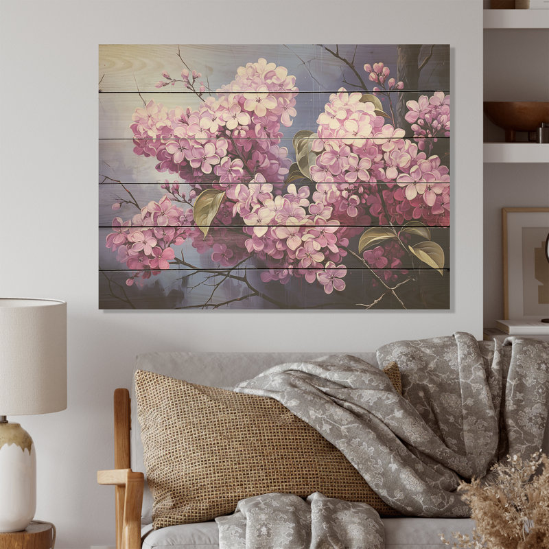 Parfum surréel beauté lilas - lilas, art mural sur bois de pin naturel, H 10 po x l 20 po