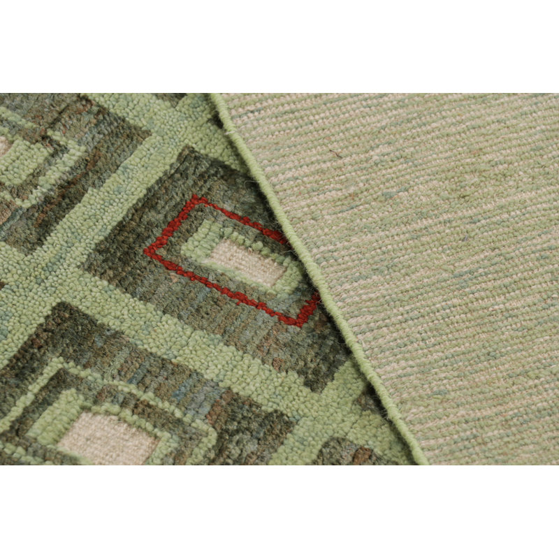 Rug & Kilim’S French Art Deco Style Rug In Green With Geometric Patterns, Rectangle 5'8" x 11'10"