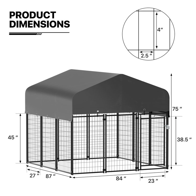 Large Black Steel Outdoor Dog Kennel with Waterproof Cover