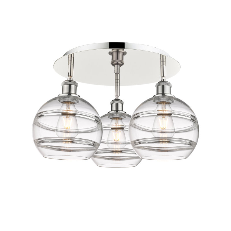 Plafonnier semi-encastré Glassoff, Transparent, Nickel poli, H 10,88 po x l 19,75 po x P 19,75 po