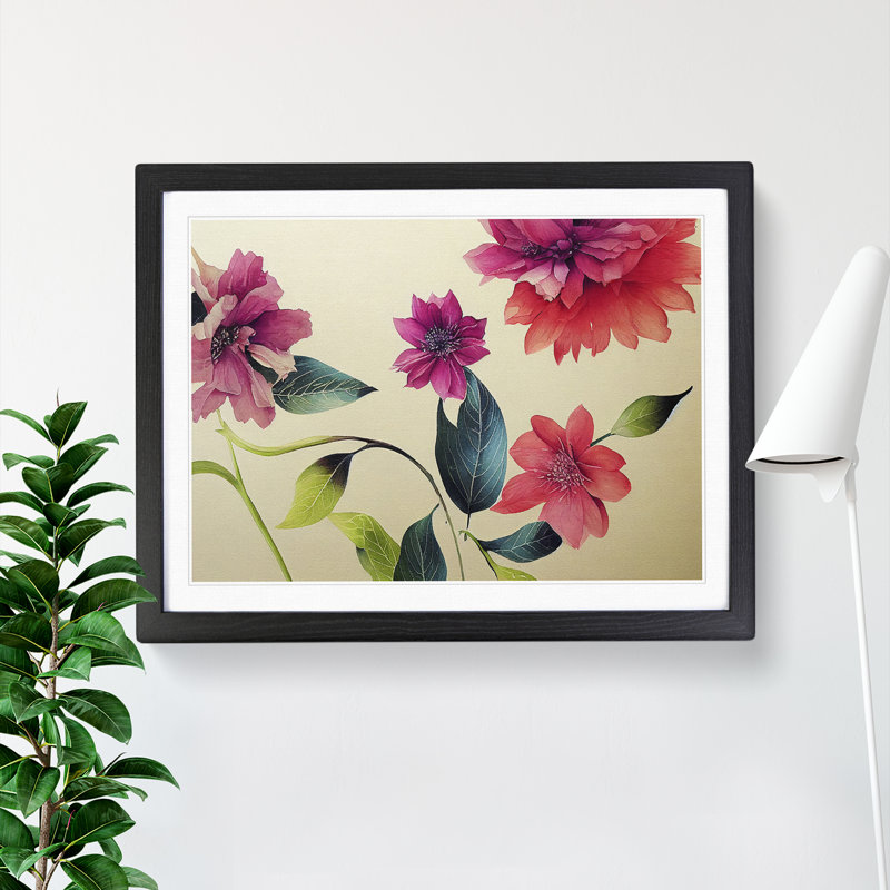 Excellent Watercolour Flowers - Single Picture Frame Painting, Black, 46cm H x 64cm W x 2cm D