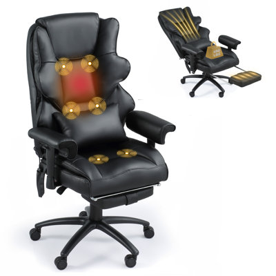Executive Office Chair, 6-Point Massage Office Chair With Heating Function, High Back PU Leather & Ergonomic Lumbar Support by Latitude Run