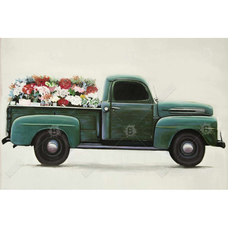 Flowers farm truck Bath Mat with Non-Slip Backing - Quick Dry Memory Foam Bathroom Rug - Absorbent - Modern Plush Spa-Style - Machine Washable