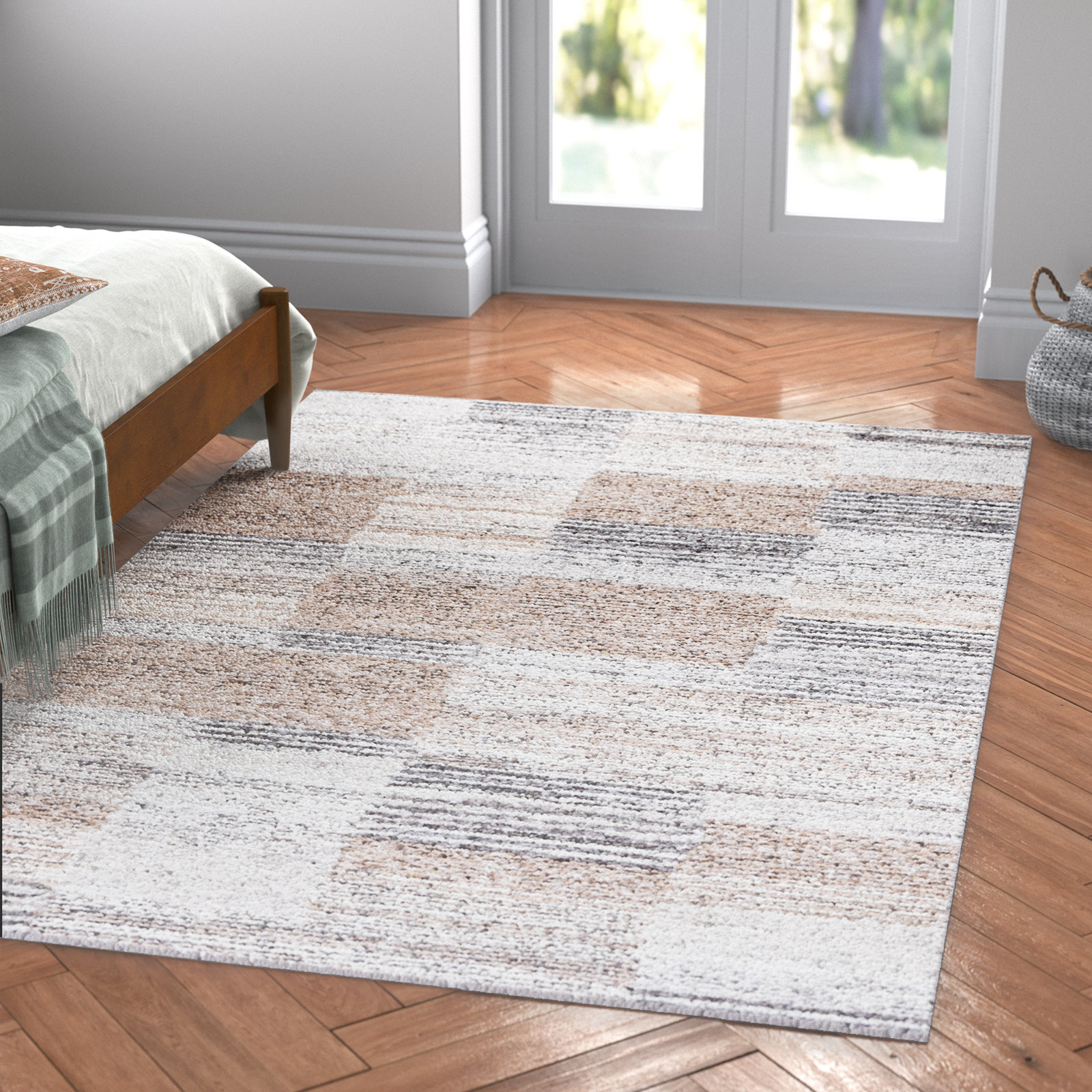 Wyly Natural Ivory Hand-Woven Geometric Rug, Rectangle 6' x 9'