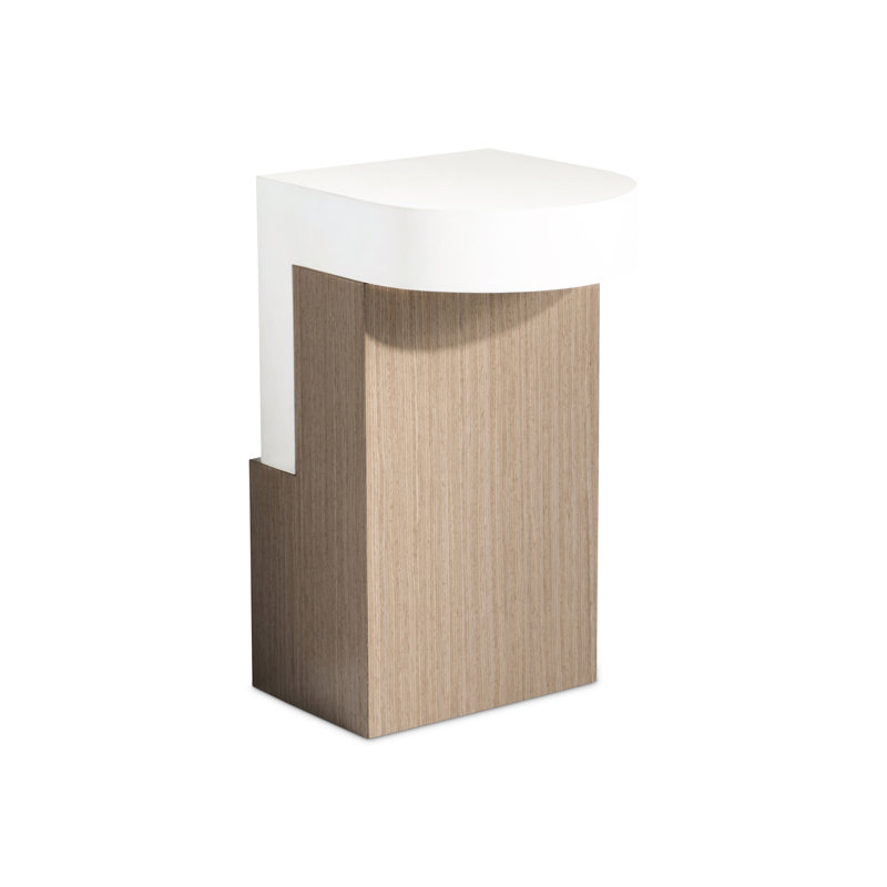 Transitional Adobe Stone & Sahara Wood D-Shape End Table