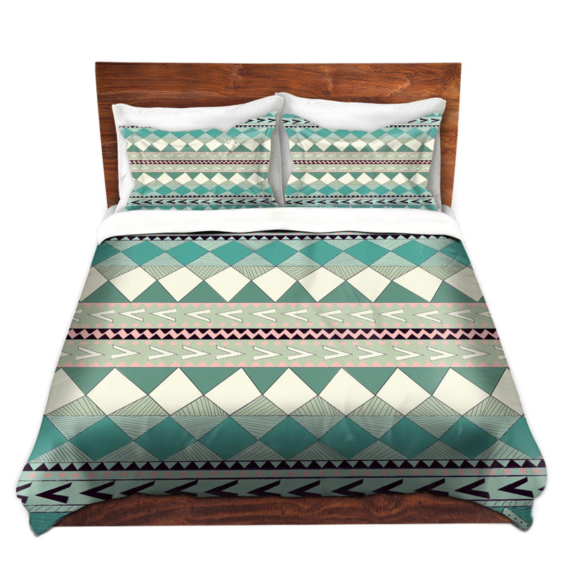 Ensemble de housse de couette de forêt menthe native, 1 housse simple + 1 taie standard, Bleu / Noir / Rose