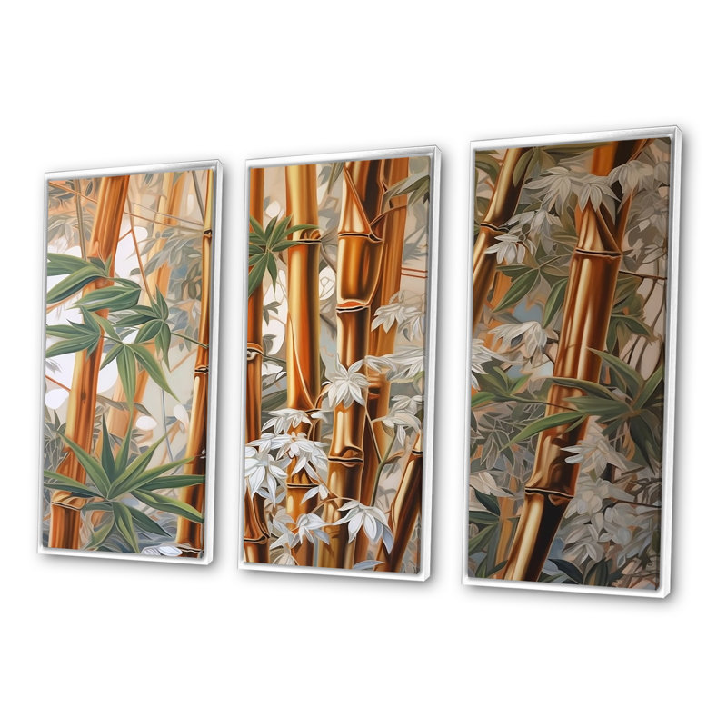 Bamboo Minimalm Beauty - ensemble d'art sur toile en bambou, H 28 po x l 36 po x P 1 po, Cadre flottant blanc