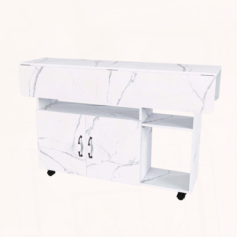 Table pliante multifonctionnelle avec tablettes et roulettes de rangement, blanc