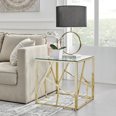 Alma Luxury Frame Glass Side Sofa Table - Modern Glam Design