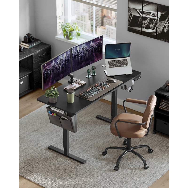 Adjustable Metal Base Standing Desk, 120cm H x 140cm W x 60cm D, Golden Oak/White