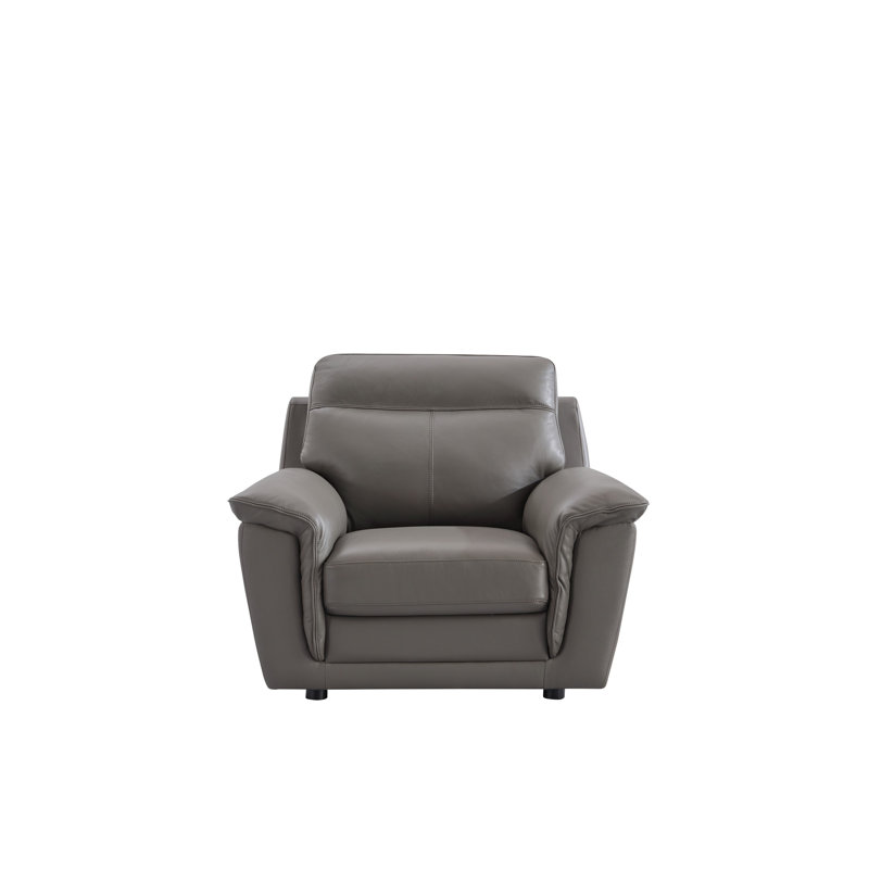 Owen 46.5" Wide Top Grain Leather Armchair, Gray Genuine Leather