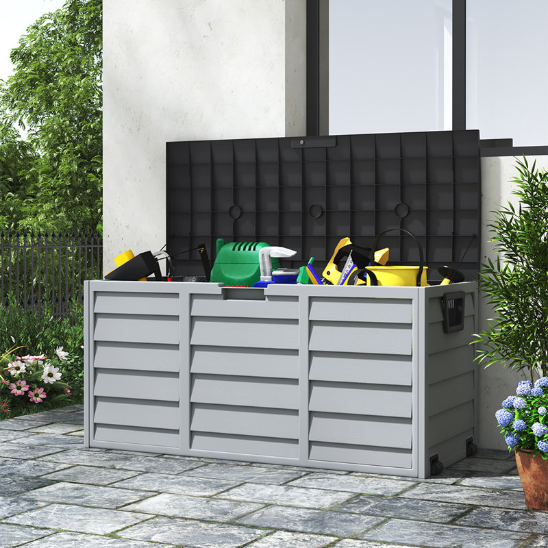 Plastic Garden Storage Box with Wheels, Black