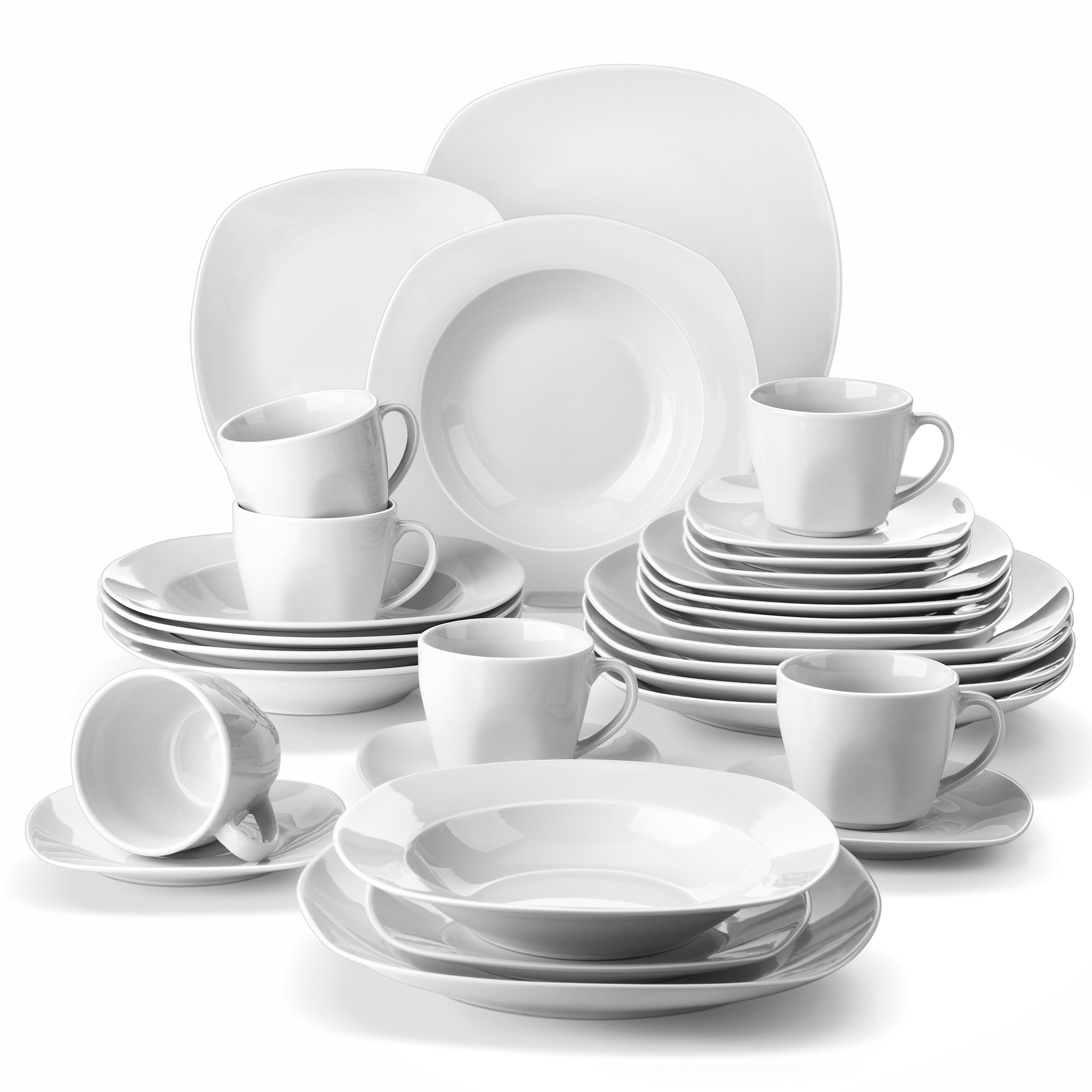 MALACASA Julia 6-Piece White Square Porcelain Dinner Plate Set