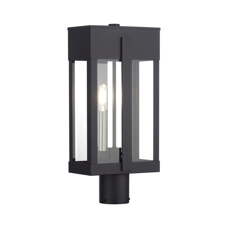 Grande lanterne extérieure noire à 2 lumières avec bougies en nickel brossé et verre transparent, Noir
