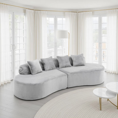 111.4" Modern Flannelette Curved Sectional Sofa, 2-Piece Sofa Couch With 4 Pillows