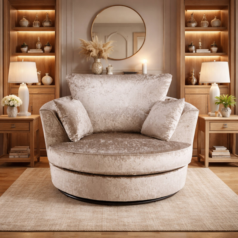 Velvet Swivel Armchair, Beige